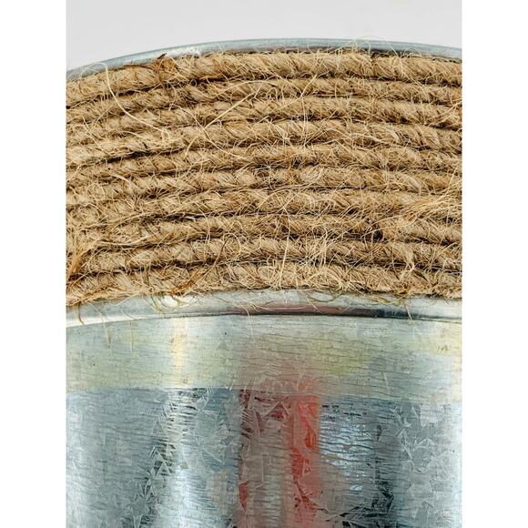 Metal Vase For Flowers Brown Rope Tapered 7.5 Inches Tall Silver Galvanized - Picture 5 of 6